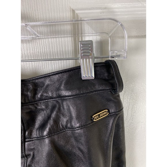 St. John By Marie Gray 2 100% Lamb Leather Pants Straight Leg Black Moto Biker - Picture 3 of 7